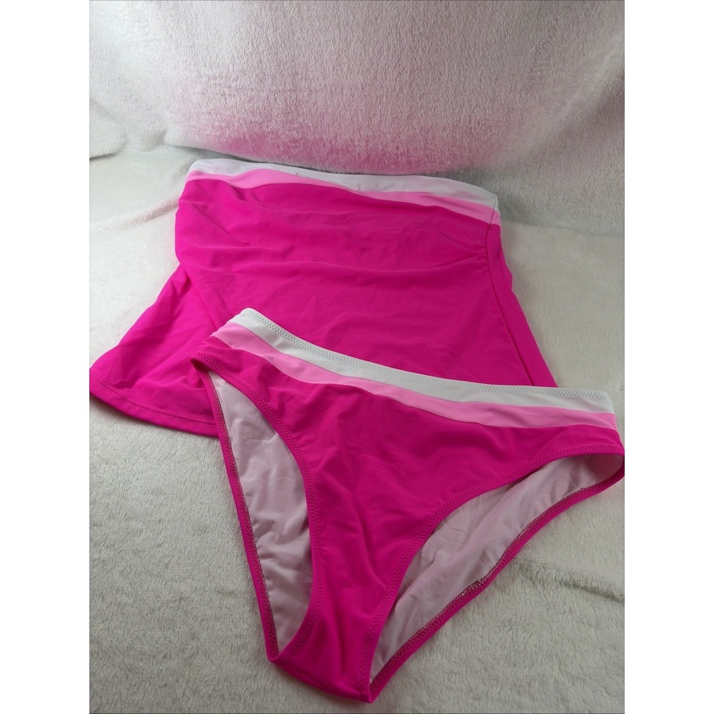 Beachsissi Hot‎ Pink Bandeau Tankini Set NWT Two Piece Swimsuit Colorblock XL